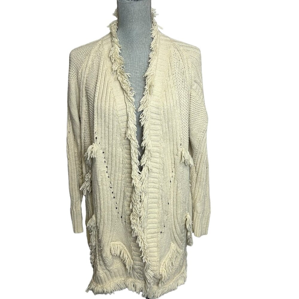 Rosie Neira Anthropologie Shaggy Knit Women's Cardigan Sweater Cream - Size S